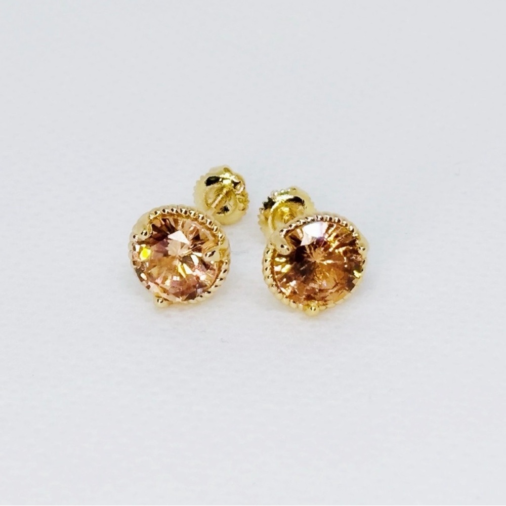 18k Yellow Gold Plated Sterling Silver Screw-Back 1.28ct Each Morganite Studs - Picture 7 of 13